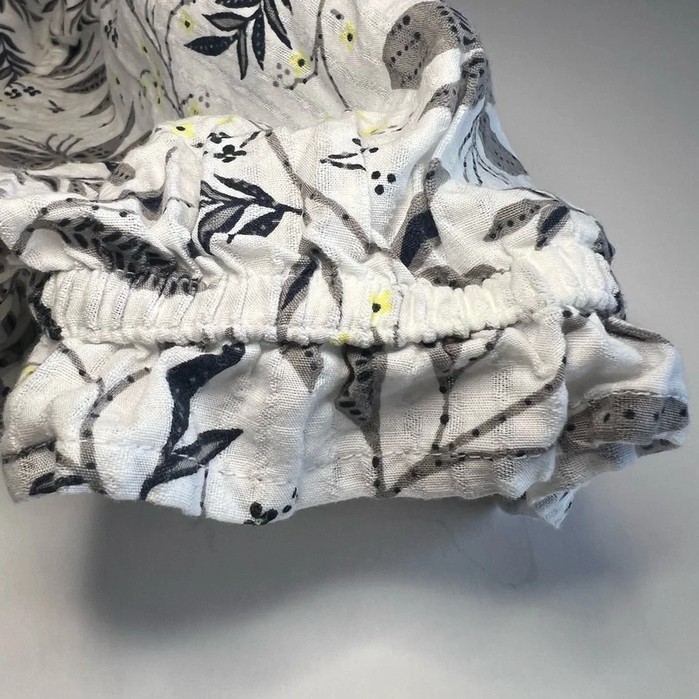 LOFT Outlet White Base Puff Sleeve Shirt w/Botanical Leaf Pattern Size Large
